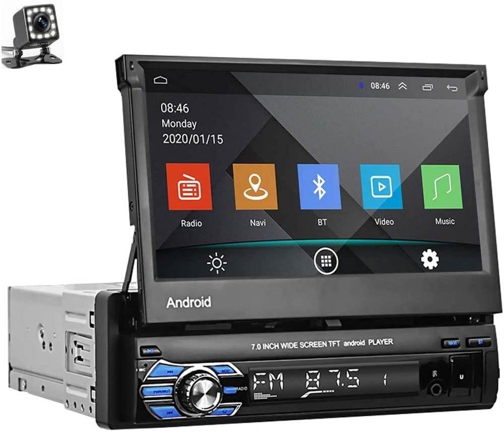Single Din Car Stereo Android GPS Navigation Head Unit Auto Radio 7 Inch Touchscreen Radio Support Bluetooth FM/USB/WiFi Mirror Link + Backup Camera