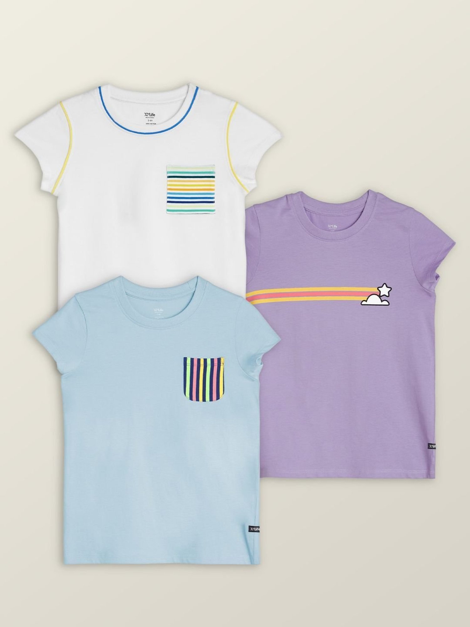 XY Life Kids Multicolor Cotton Printed T-Shirt (Pack of 3)