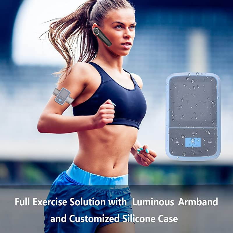 Clip MP3 Player  16GB Bluetooth MP3 Player with Sweatproof Silicone Case and Sport Armband Support FM Radio FM Recording Bookmark Expandable up to 128GB