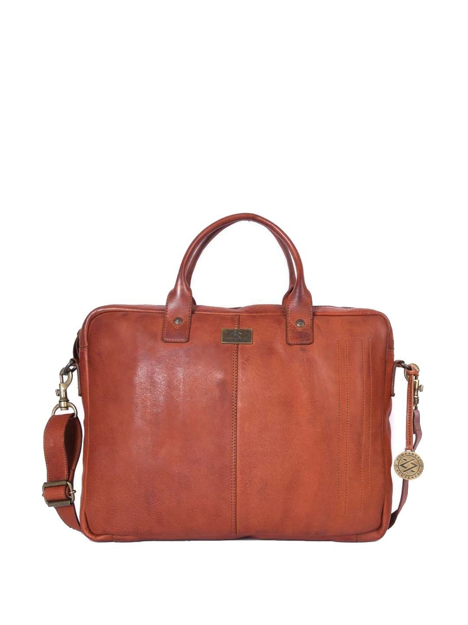 KOMPANERO Tan Leather Medium Messenger Bag