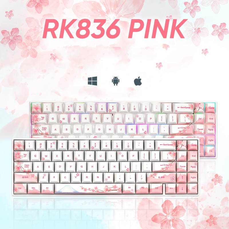 RK71 Mechanical Keyboard RGB Backlit 71 Keys Small Compact Gaming Keyboard, PBT Keycaps Wired/Wireless Bluetooth Mini Keyboard for iOS Android Windows PC and MacOS, Blue Switch( Cherry Blossom)