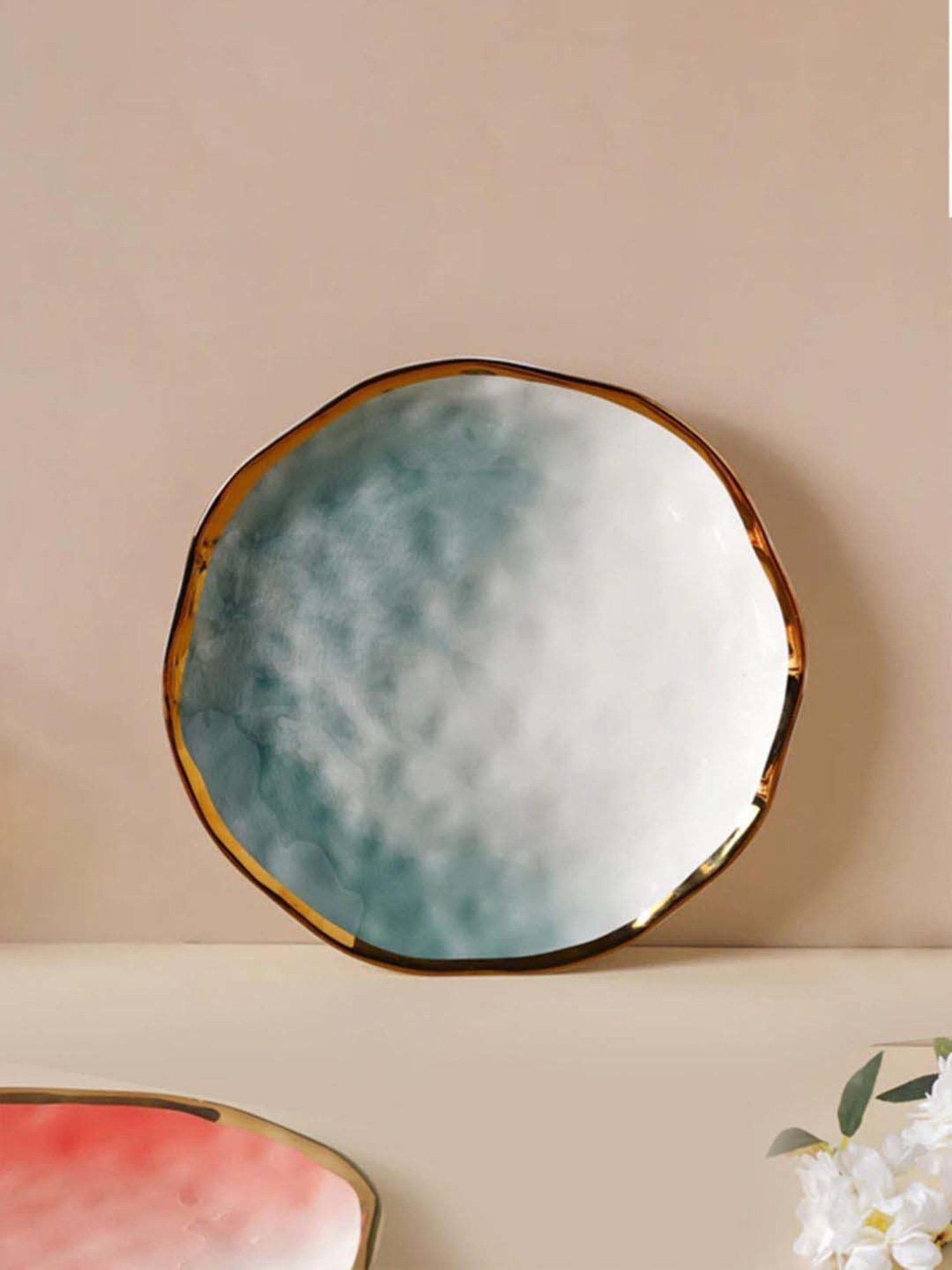 Nestasia Premium Quality Glazed Green Ceramic Ombre Dinner Plate With Gold Rim For Dining Table 10"