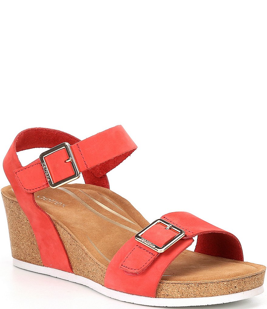 Aetrex Lexa Leather Wedge Sandals