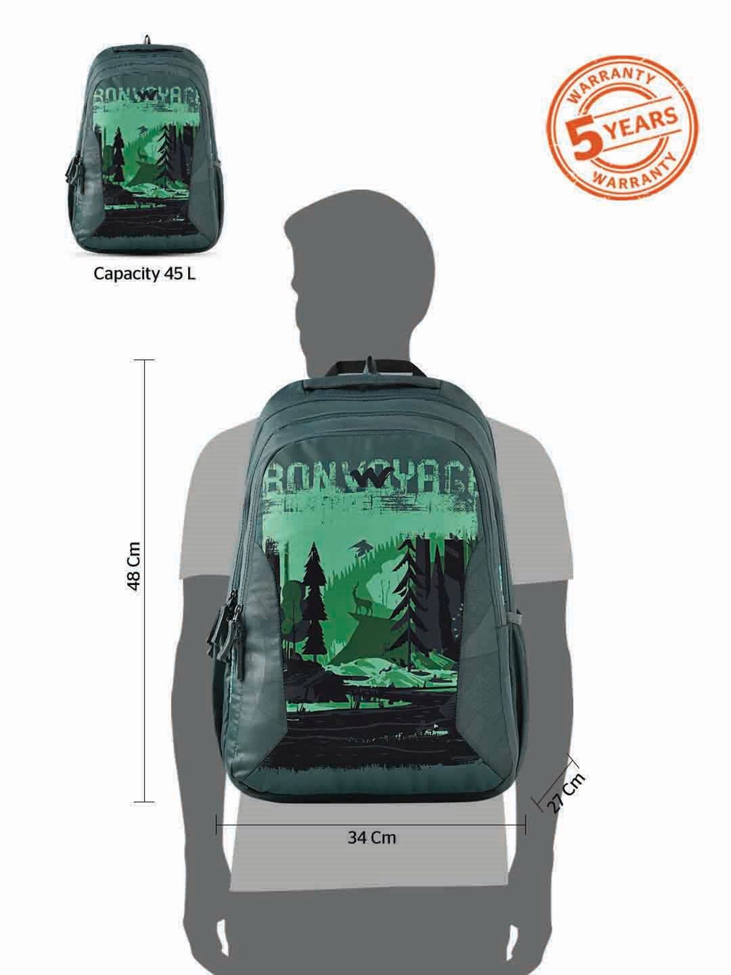 Wildcraft Blaze 45 Green Laptop Backpack