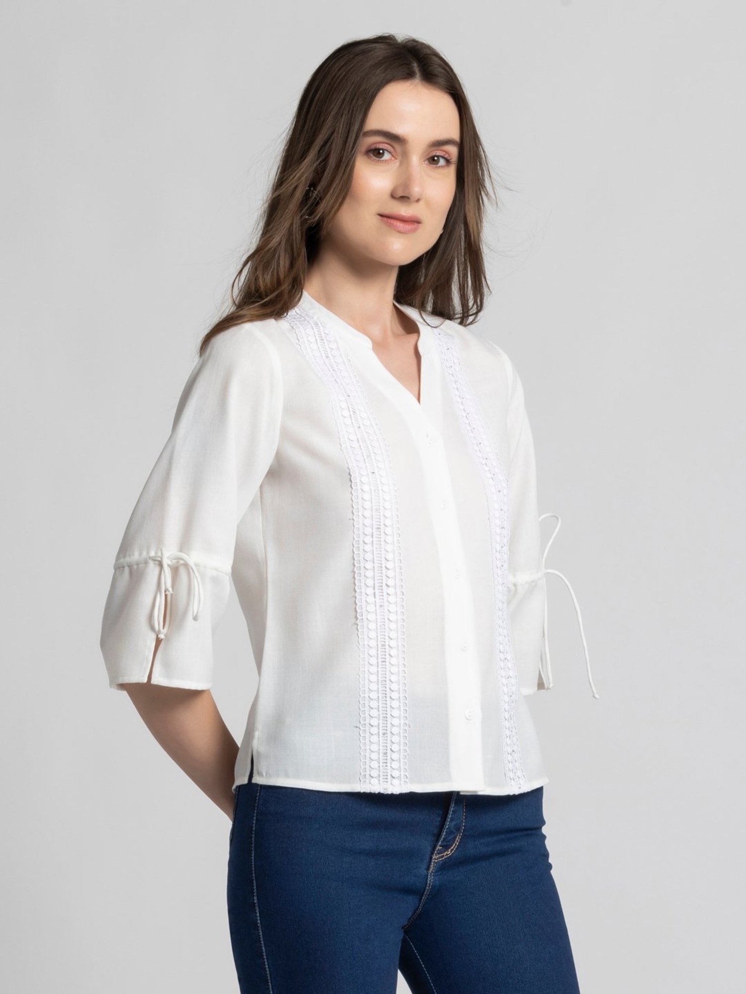 SHAYE White Linen Embroidered Top