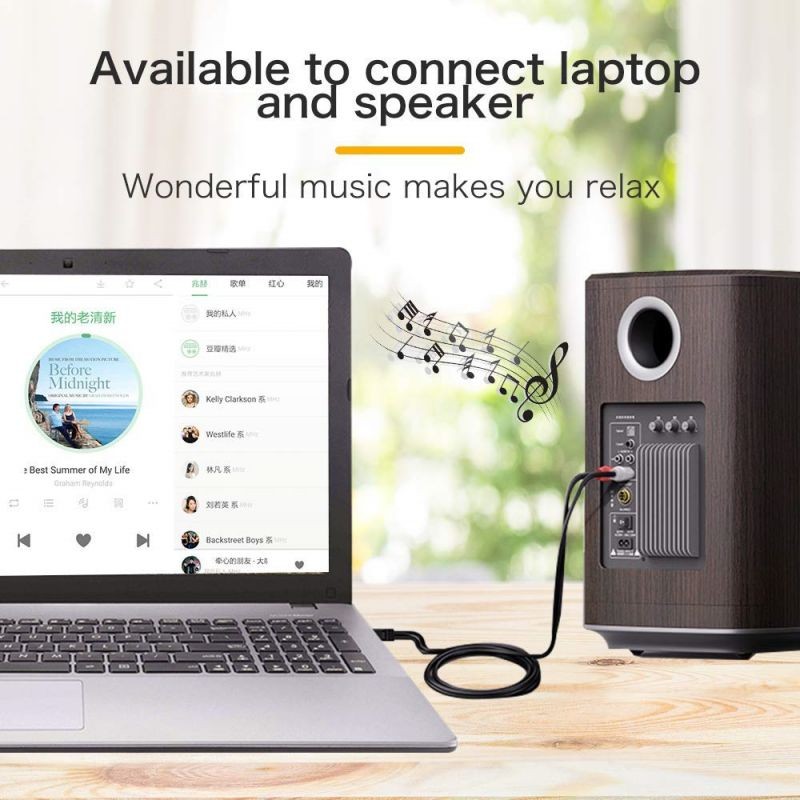 Choseal 3.5mm to 2 male RCA audio cable 3.5 stereo to 2RCA adapter for phone headphone speaker black 3.5 5ft/1.8M