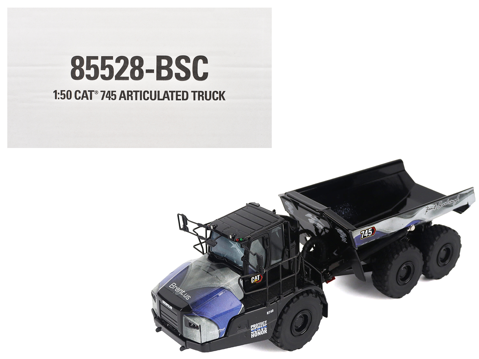 CAT Caterpillar 745 Articulated Dump Truck "Brent Scarbrough & Co. - Back the Blue" Black with Graphics "High Line" Series 1/50 Diecast Model by Diecast Masters