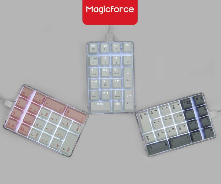 Mechanical Numeric Keypad Cherry MX  White Switch Wired Gaming Keypad Crystal Case White Backlit 21 Keys Mini Numpad Portable Keypad Extended Layout White Magicforce by Qisan