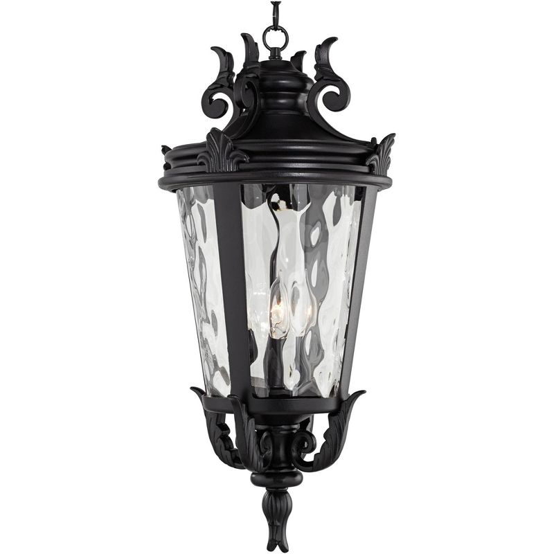 John Timberland Traditional Outdoor Ceiling Light Hanging Black Scroll 26 1/4" Clear Water Glass Damp Rated for Porch Entryway