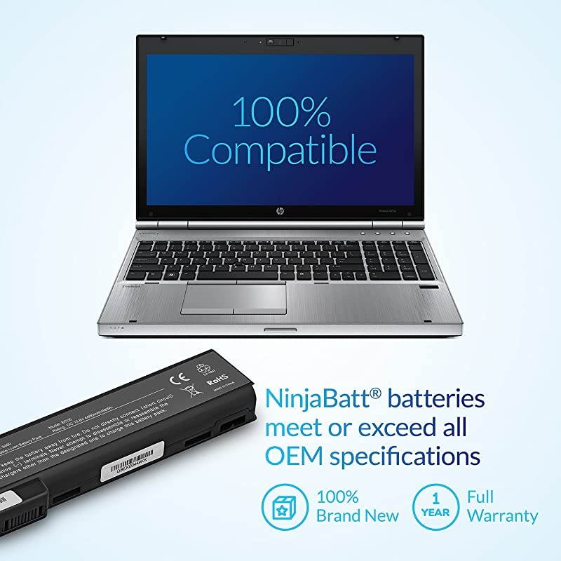 Laptop Battery for HP 628666001 628668001 EliteBook 8460P 8470P 8570P 8560P 8460W ProBook 6560B 6460B 6475B 6570B 6470B 6465B 631243001 634087001 634089001 CC06XL 6 Cells4400mAh48Wh