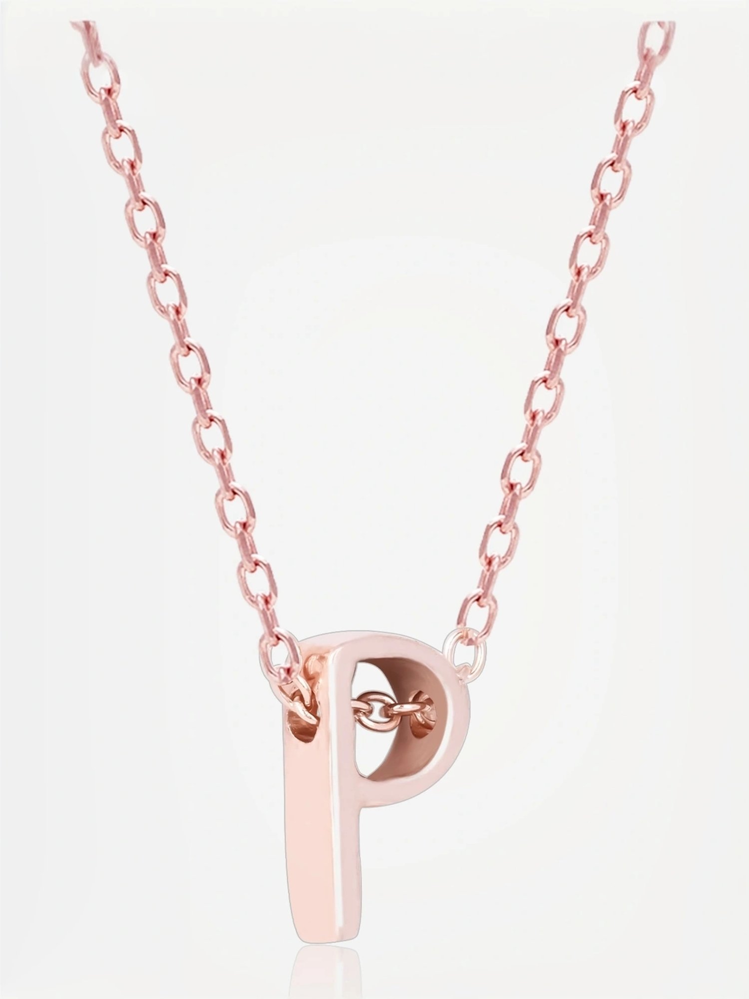 Touch925 Sterling Silver Posh P Initial Rose Gold Chain Pendant