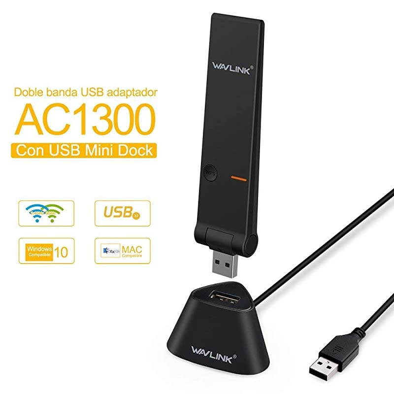 USB WiFi Adapter 1300Mbps  Wireless Dual Band USB30 WiFi Dongle with Included USB Mini DockCradle 80211 ac Wireless Network Adapter with WPS Function for Desktop Windows Mac OS X