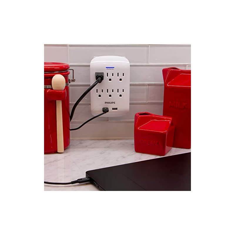 6Outlet 2 USB Surge Protector Wall Tap Adapter Charging Station 3Prong SPP6263WB37 White