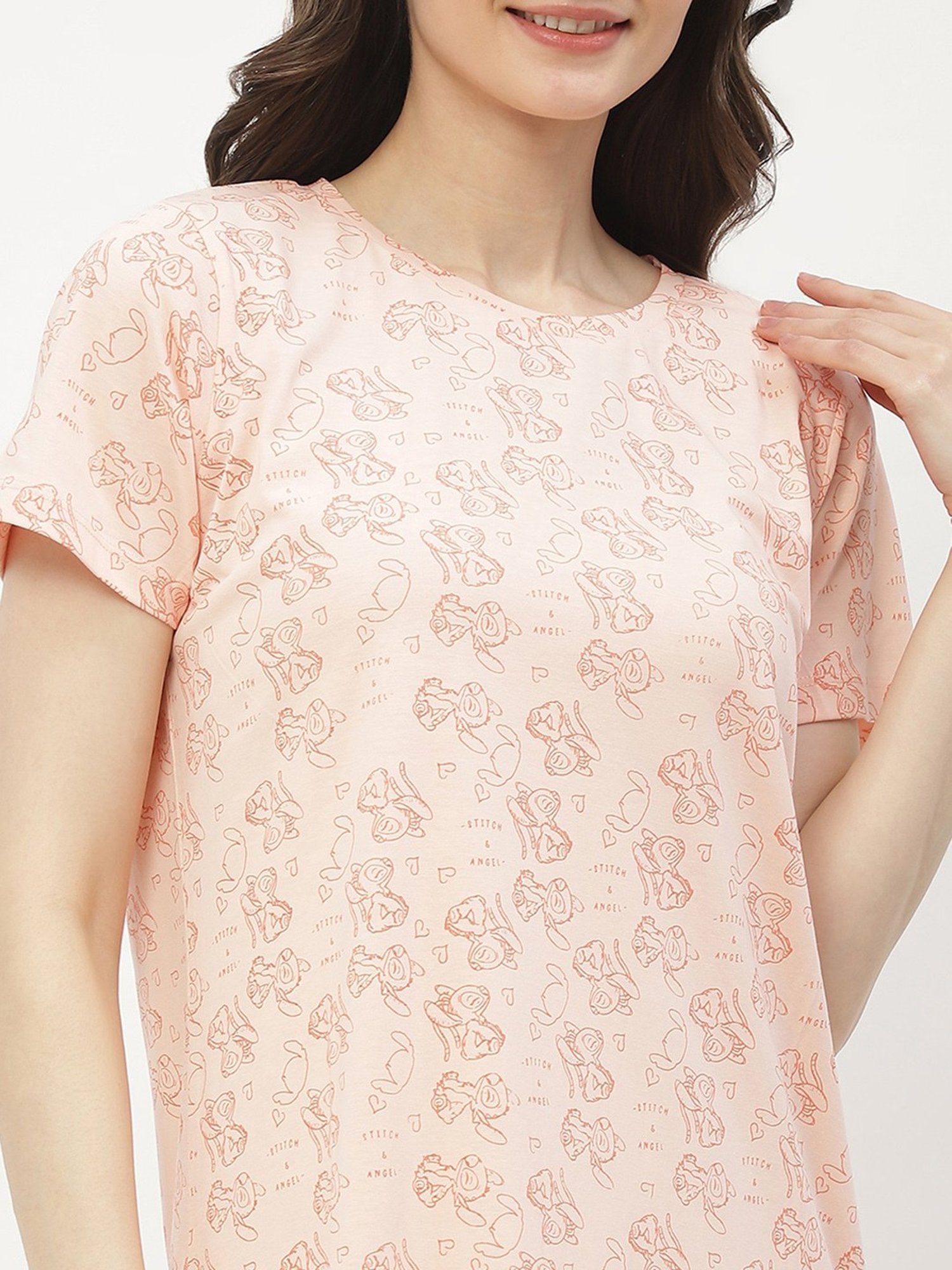 MADAME M Secret Peach Cotton Animal Print Night Dress