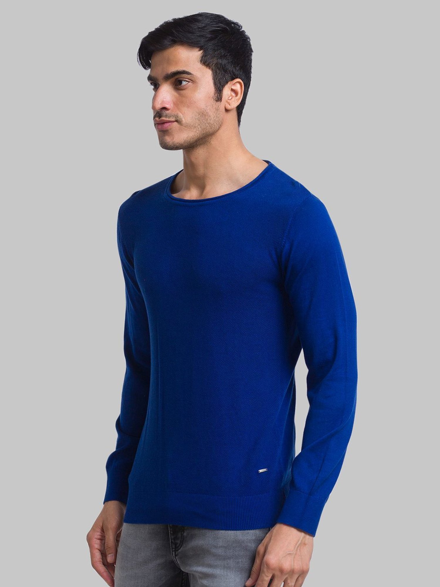 Parx Blue Cotton Regular Fit Sweater