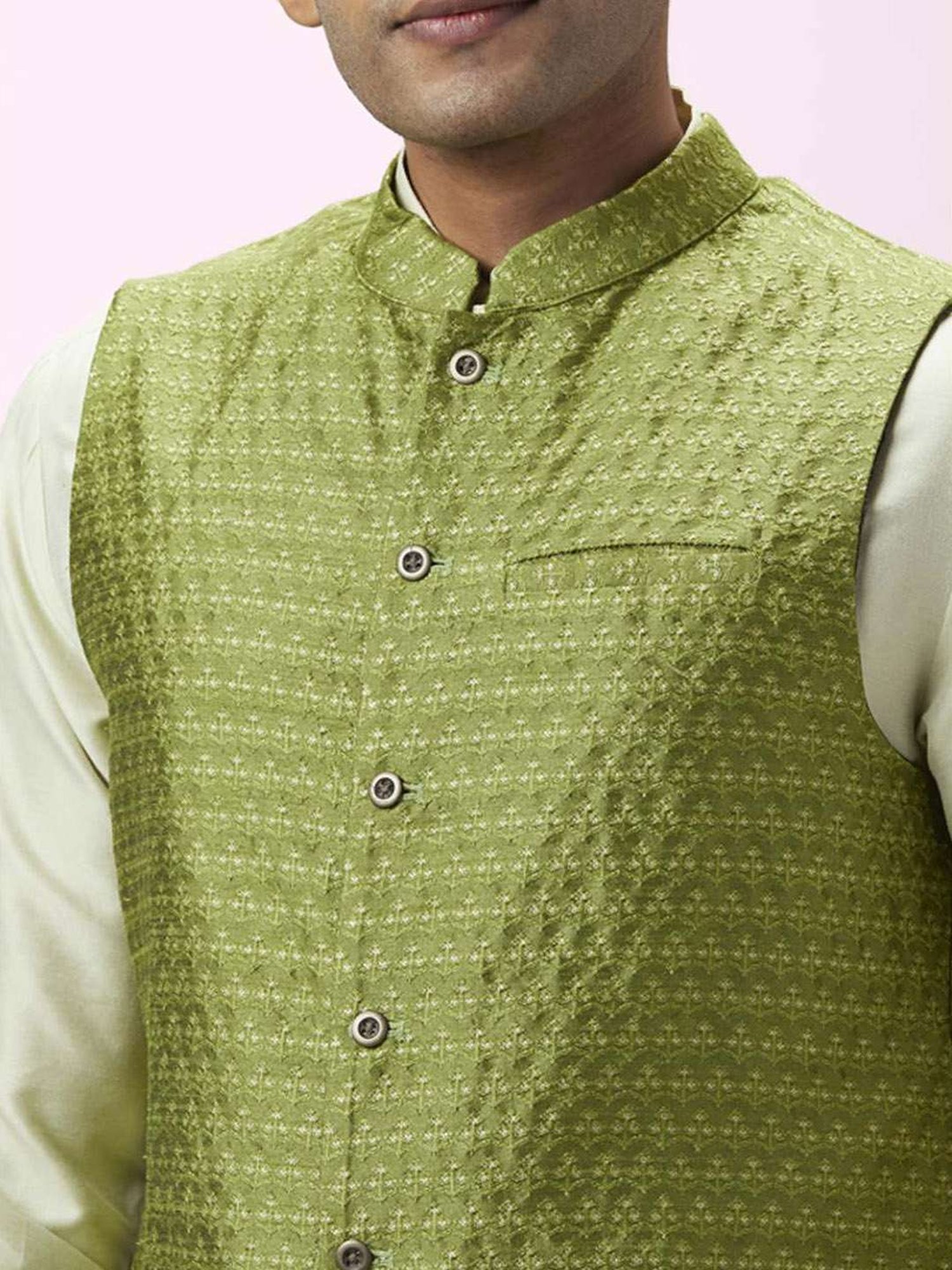 Indus Route By Pantaloons Lime Green Regular Fit Self Pattern Kurta Set With Bottom