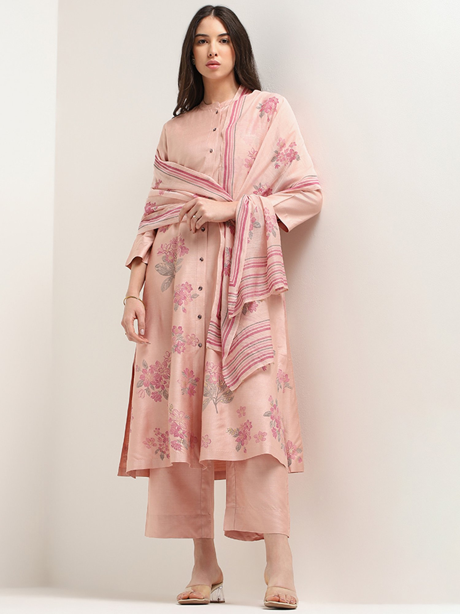 Zuba by Westside Peach Floral Print A-Line Kurta