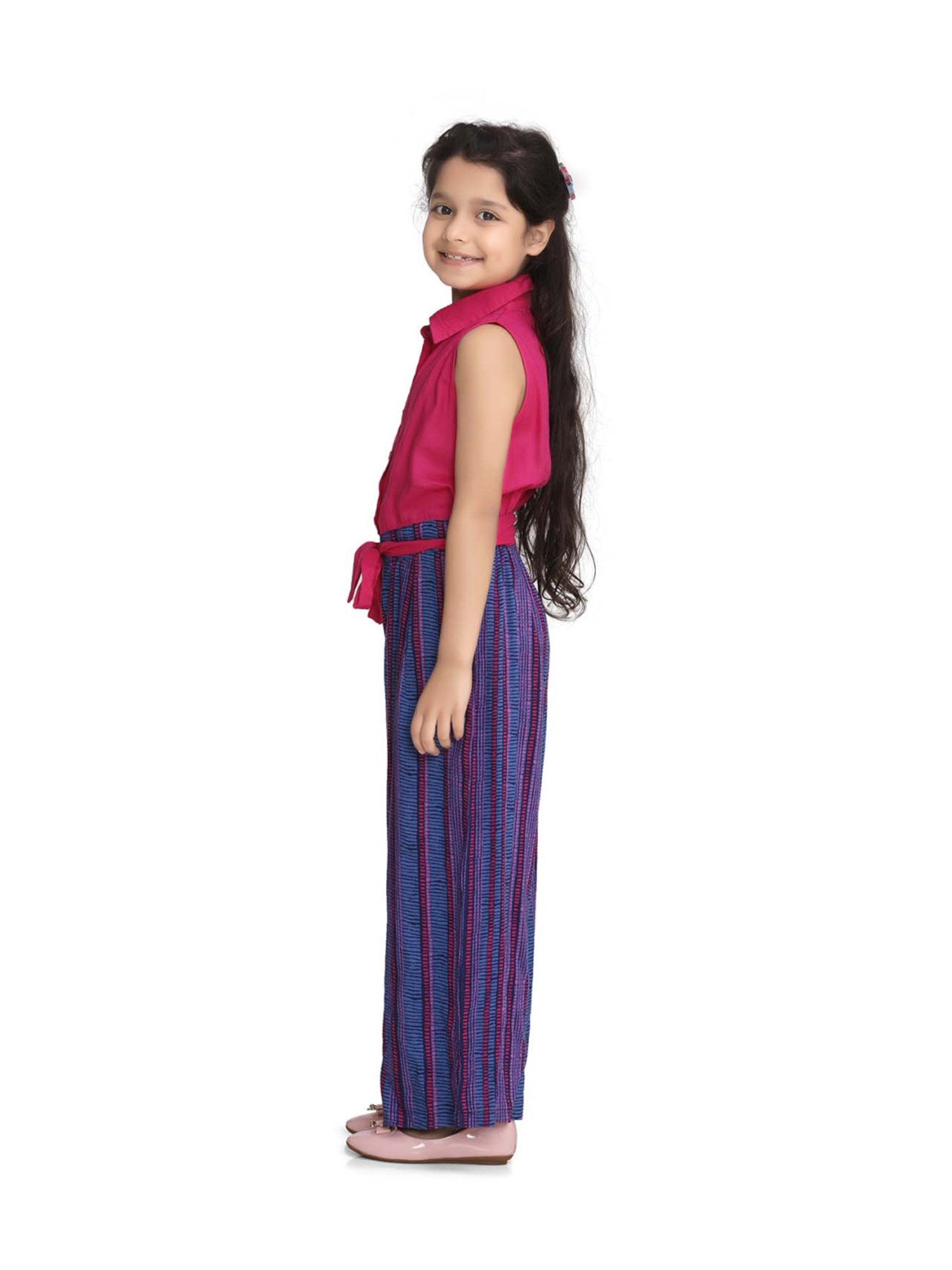 StyleStone Kids Pink Striped Jumpsuit