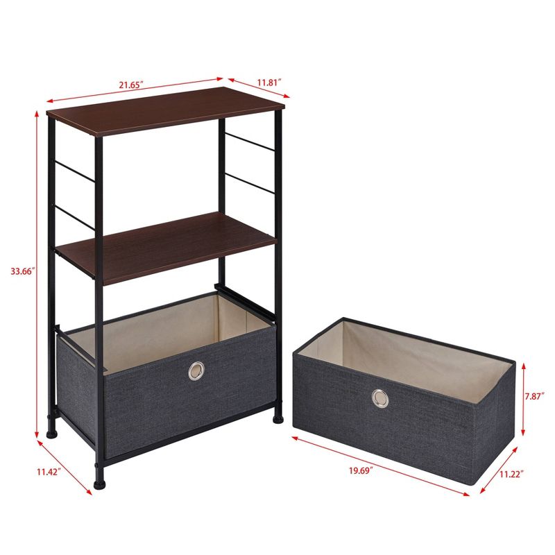 Modern 2 - Tier Decorative Bookshelf/Dresser Storage with Fabric Drawers Gray - Danya B.