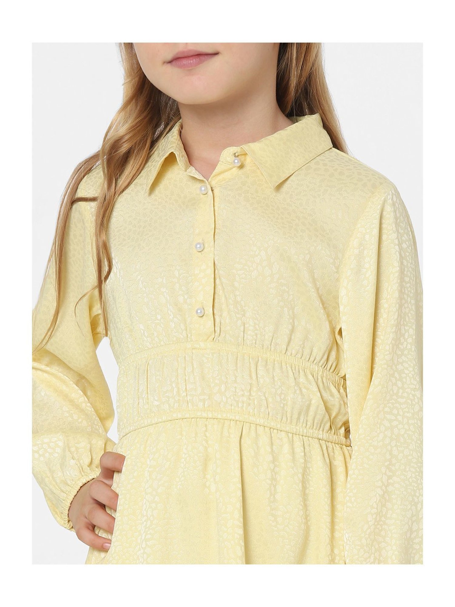 KIDS ONLY Light Yellow Solid Full Sleeves Dress