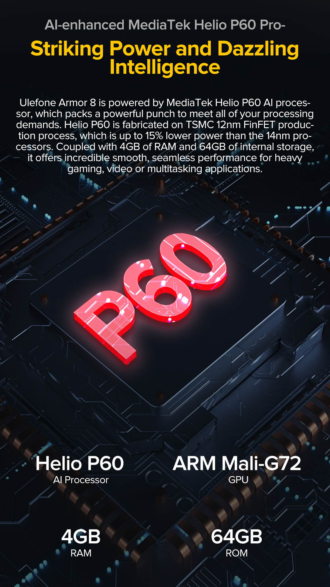 Ulefone Armor 8 Rugged Phones Unlocked, Helio P60 Octa-core 4GB + 64GB Android Phone Unlocked, 16MP Triple Rear Camera + 8MP Front Camera, 6.1" HD+ 5580mAh Battery Global 4G Unlocked Smartphone