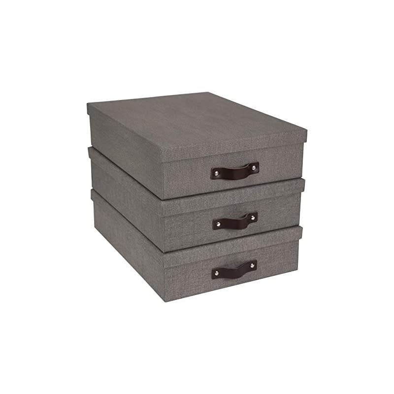 Oskar Letter Box, Canvas-Like Paper-Laminated Fiberboard with Leather Handle, Gray, 3 3 x 10 2 x 13 8 Inches