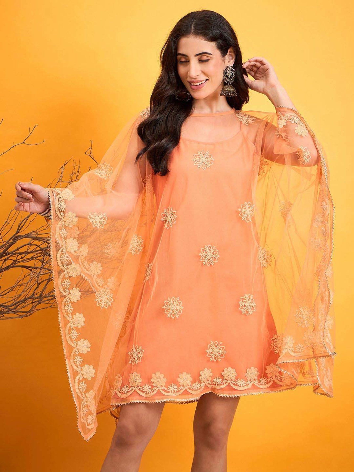 The Kaftan Company Orange Embroidered Kaftan