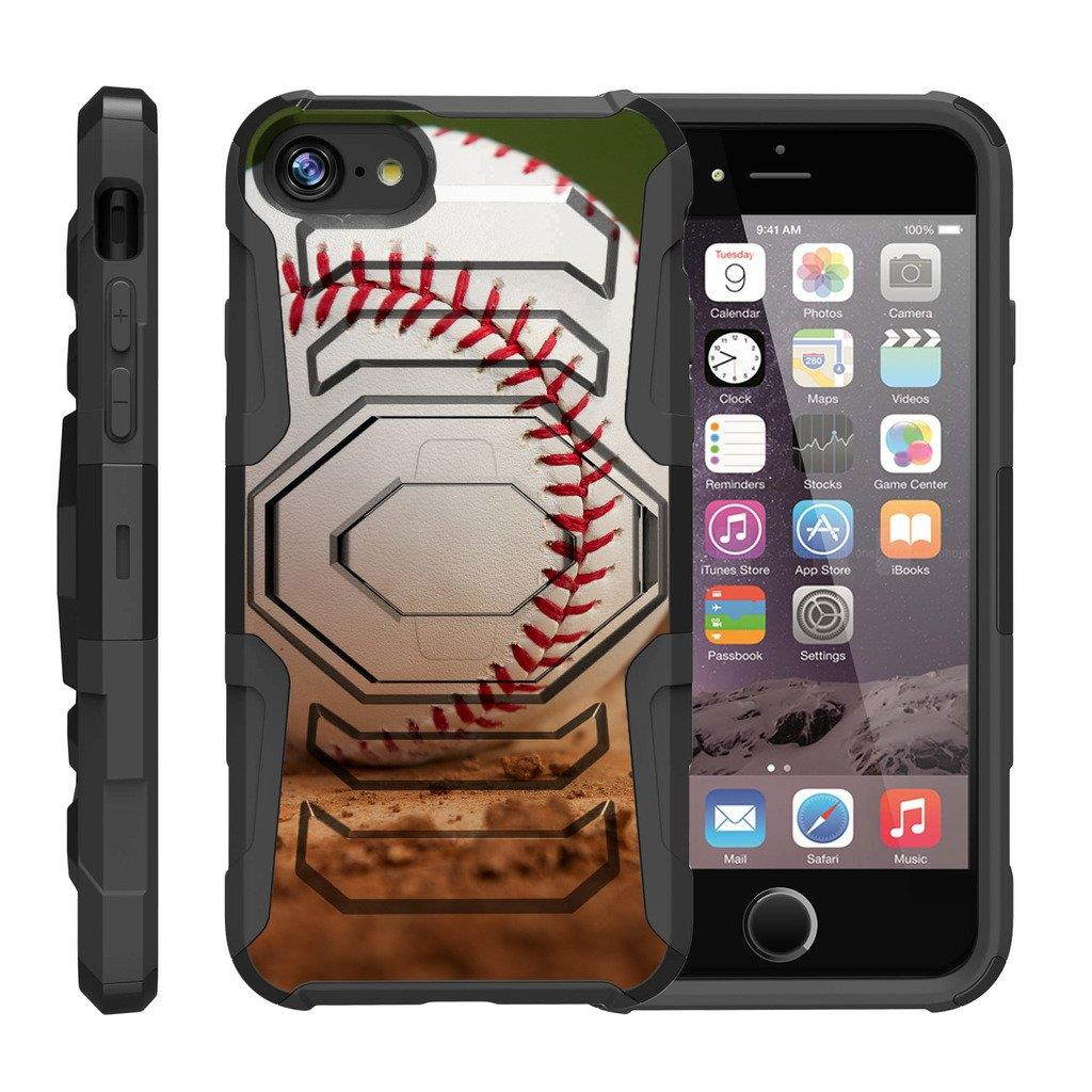 TurtleArmor | Compatible for Apple iPhone 7 Case | (4.7") [Octo Guard] Heavy Impact Proof Silicone Case Tough Hard Kickstand Belt Clip Holster Sports and Games Design - Baseball Dirt