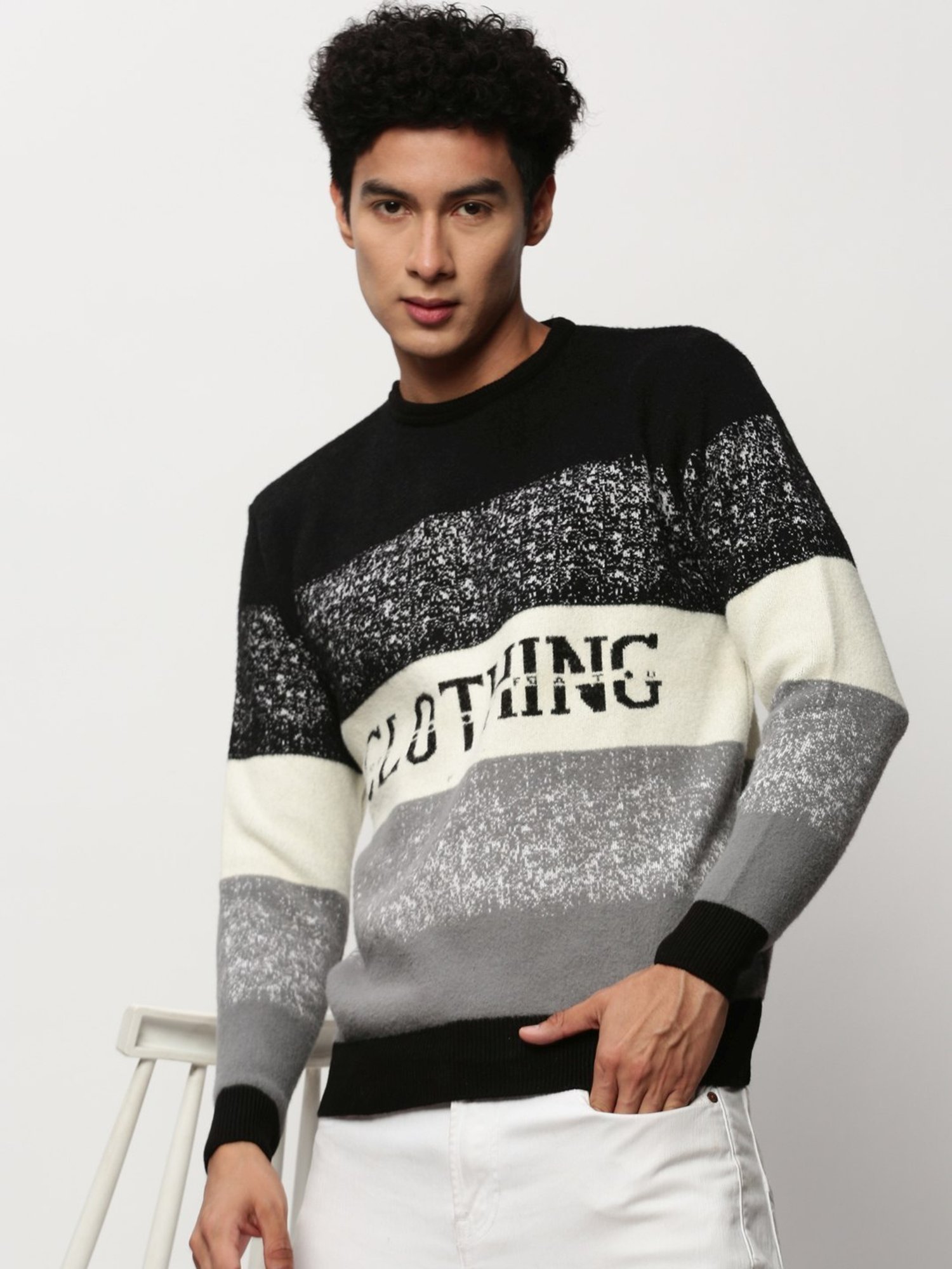 SHOWOFF Black Slim Fit Colour Block Sweater