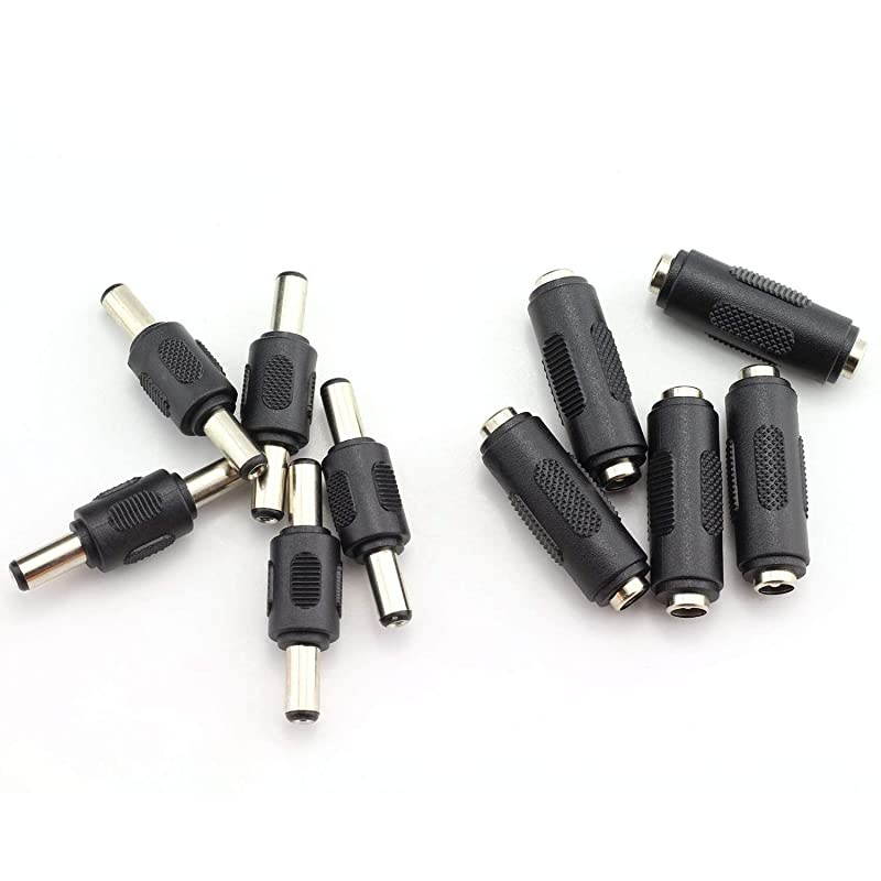10pcs 5.5x2.1mm DC Power Plug Connector CCTV DC Power Plug Adaptor (5pcs Male to Male + 5pcs Female to Female)