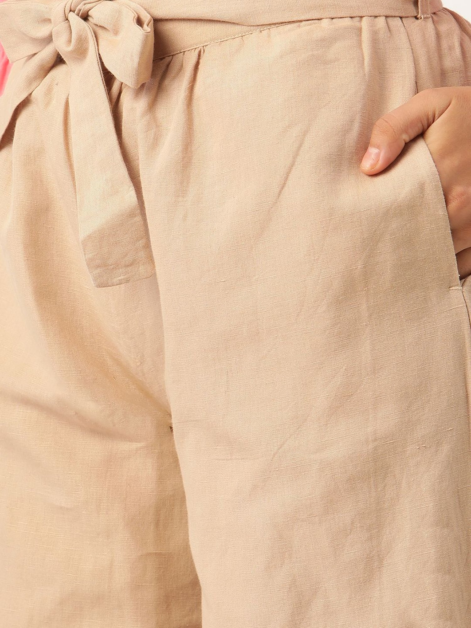 Rooted Beige Mid Rise Trousers