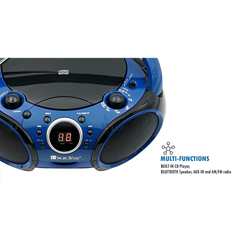 030B CD, CD-R/RW Boombox Portable/w Bluetooth Player AM/FM Radio Aux Input, Headset Jack, Foldable Carrying Handle (Starlight Blue)