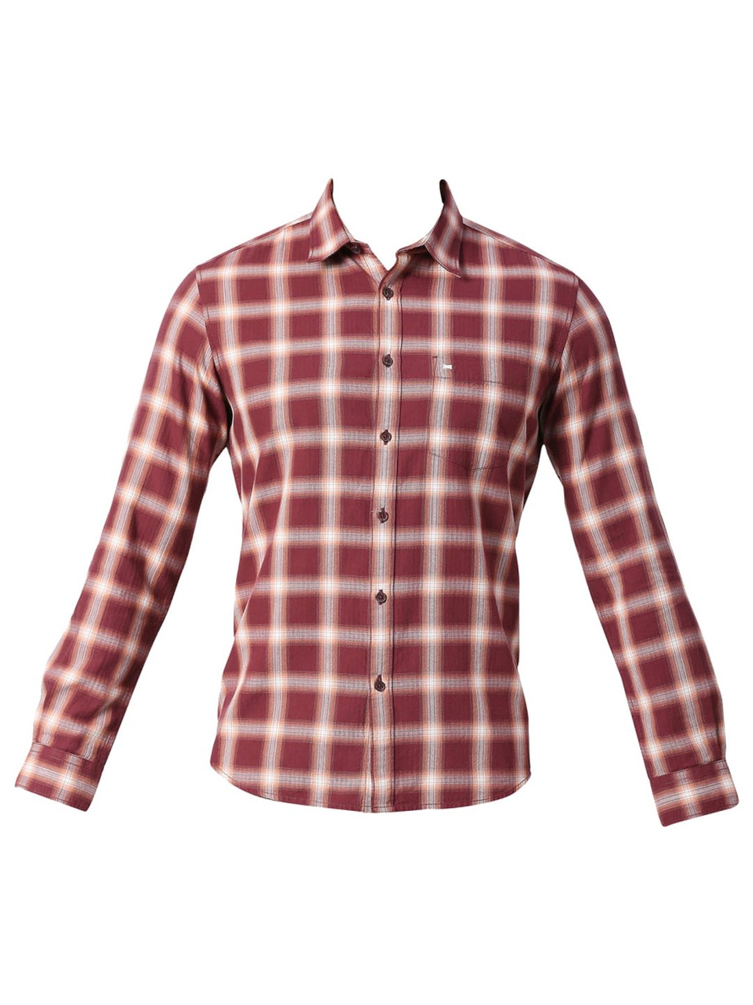 Basics Maroon Slim Fit Checks Shirt