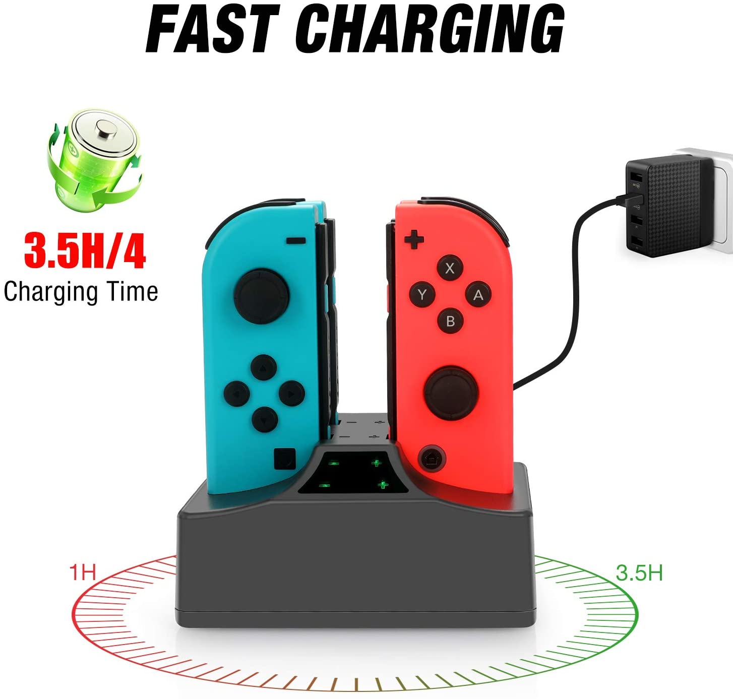 Joy-Con Charger for Switch, YCCTEAM 4 in 1 Fast Charging Station for Switch Joy-Con Controllers with Individual LED Indicator and 5FT USB Charging Cable for Switch