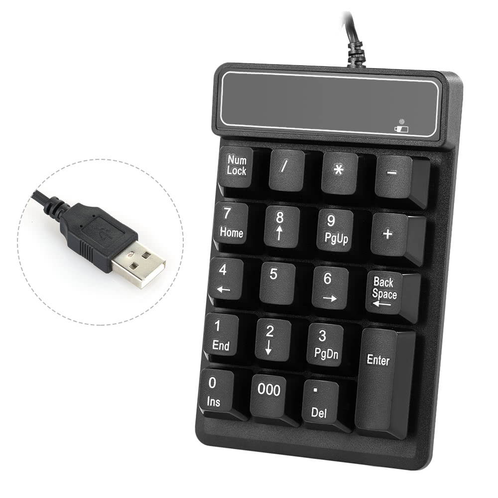 USB Wired Numeric Keypad Mechanical Feel Number Pad Keyboard 19 Keys Water-proof for Laptop Desktop PC Notebook