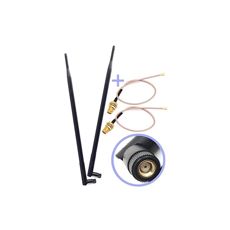 of 2 OmniDirectional WiFi Long Range Dual Band 9 Dbi Antenna 245Ghz 80211nbg and 2 RF UFL Mini PCI to RPSMA Female Pigtail Antenna WiFi Cable Kit for Routers mini PCIe Cards