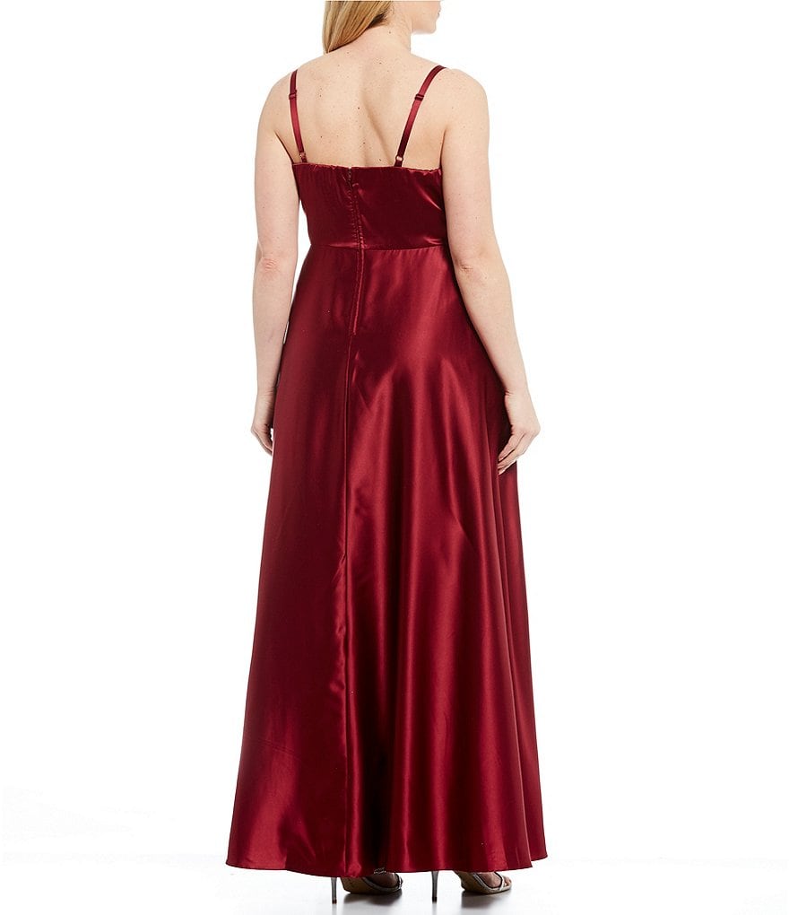 B. Darlin Plus Square Neck Satin Long Dress