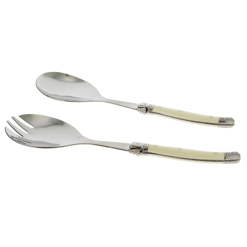 2pc Stainless Steel Laguiole Faux Ivory Salad Server Set White - French Home