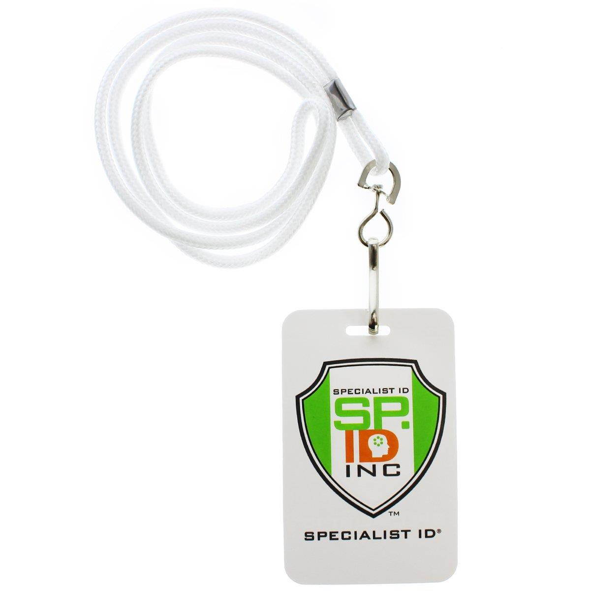 25 Pack - Premium Round ID Badge Neck Lanyards for Card Holders and Name Tags - 36 in Non-Breakaway Heavy Duty Cord & Secure Metal Swivel J Hook Clip by Specialist ID (White)