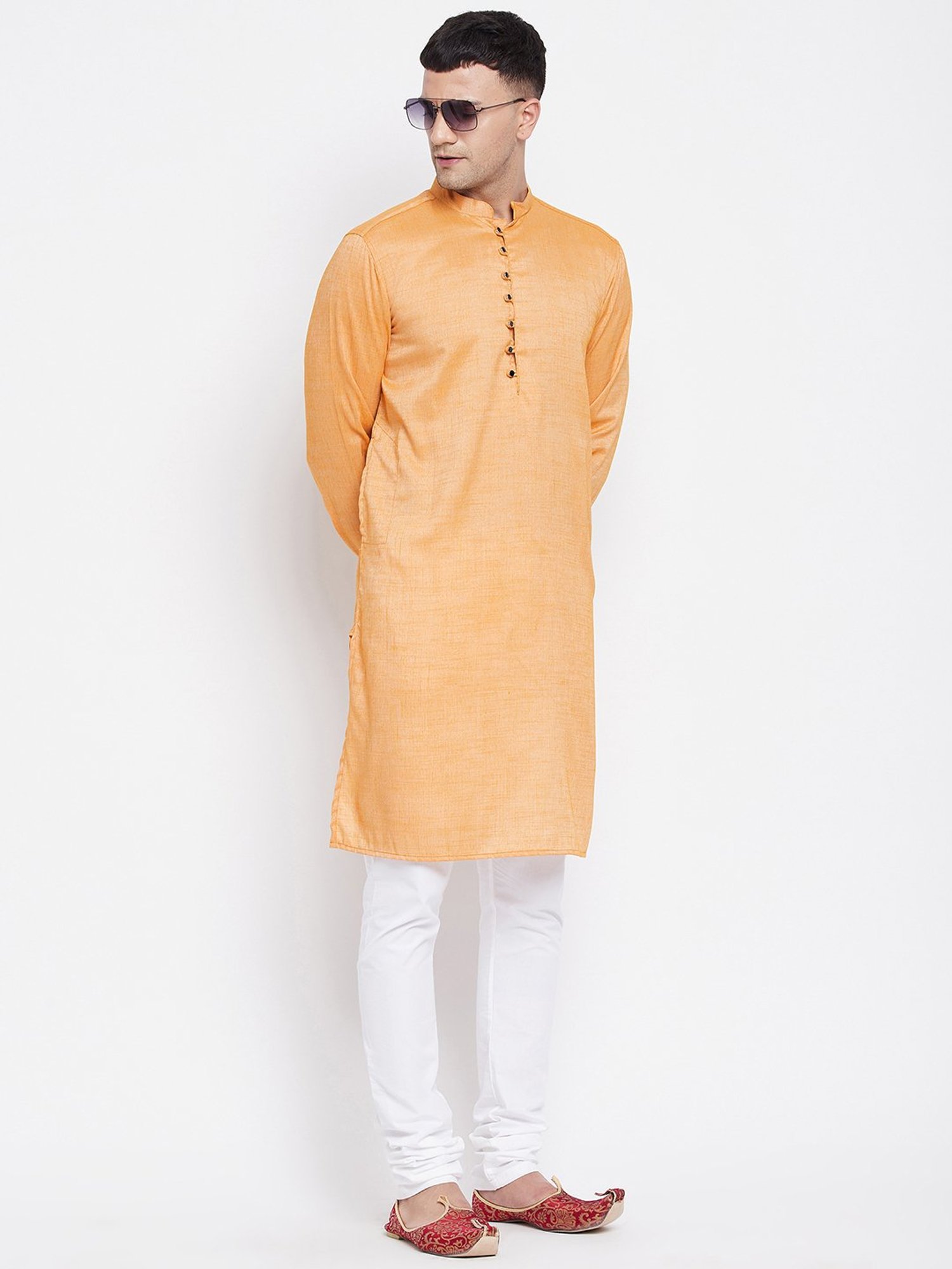 Even Orange Mandarin Collar Kurta