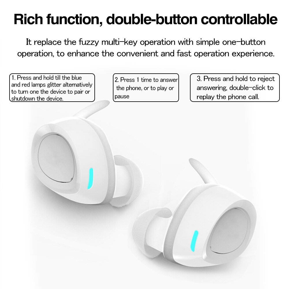 Zgeer Bluetooth 4.2 Wireless TWS In Ear Stereo Bass Earphone Sports Headset,Microphone Charging Box