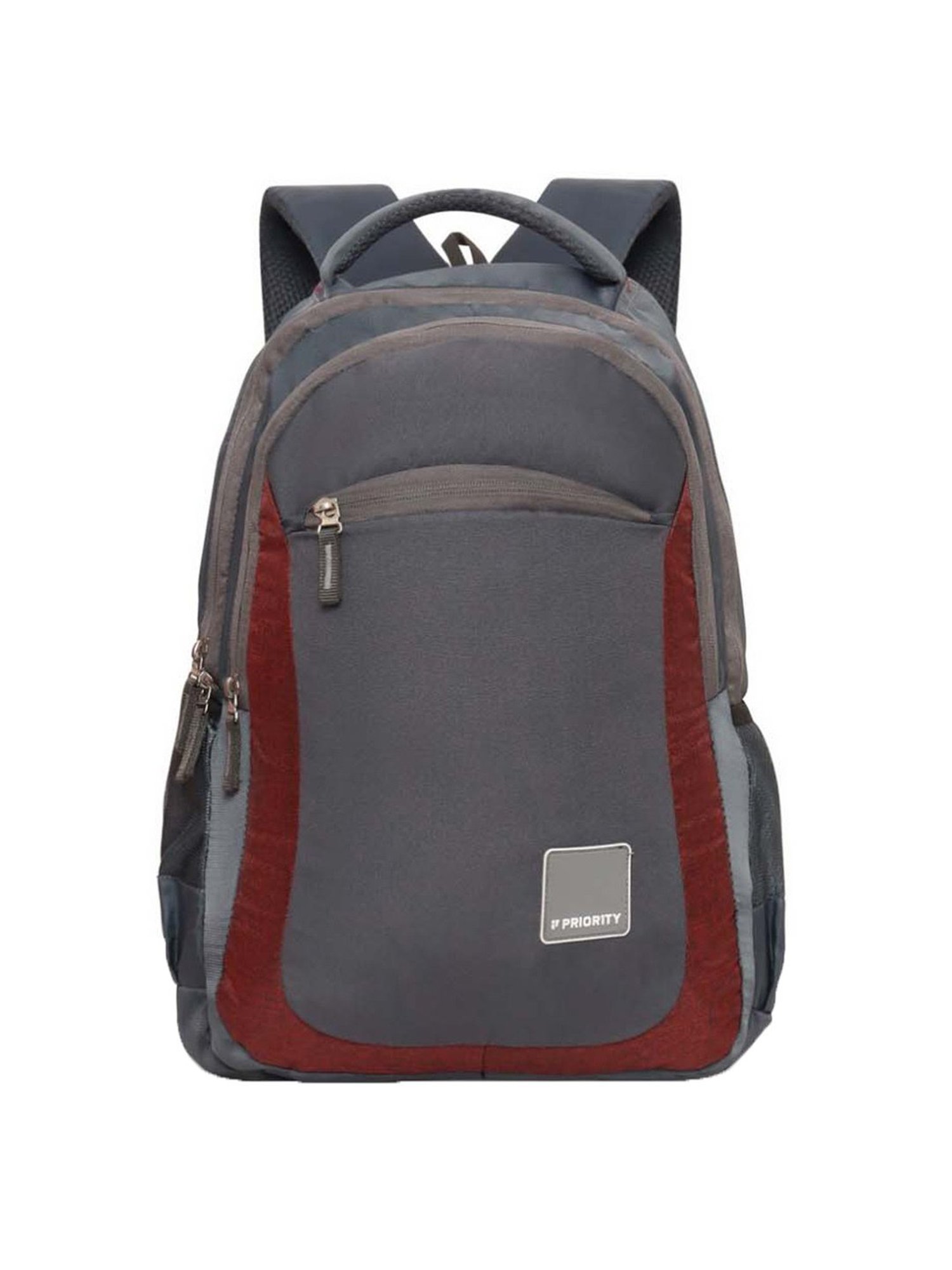 Priority Genius Dark Grey & Brown Polyester Solid Backpack - 29.44 Ltrs