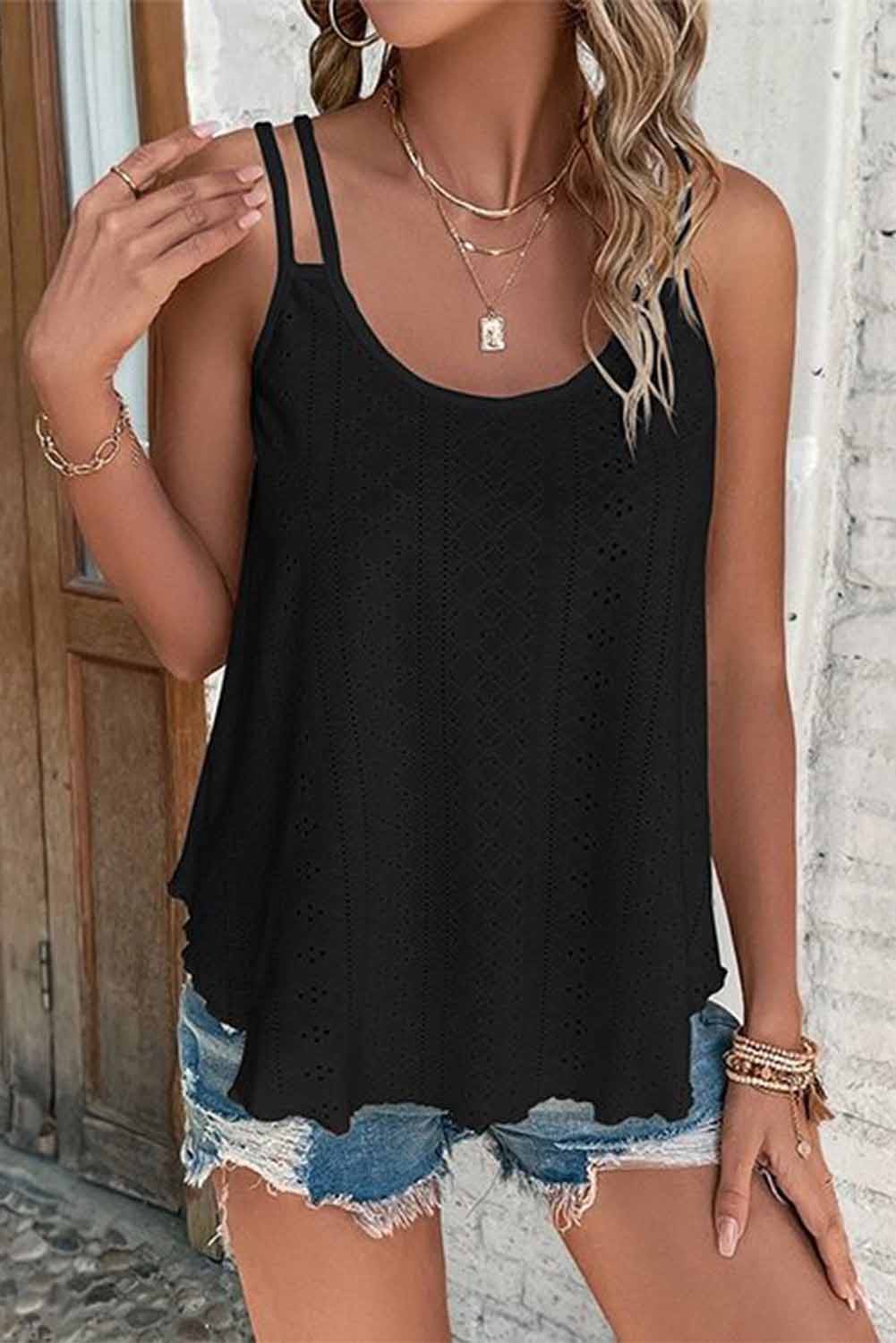 Black Sequin Scoop Neck Spaghetti Strap Tank Top