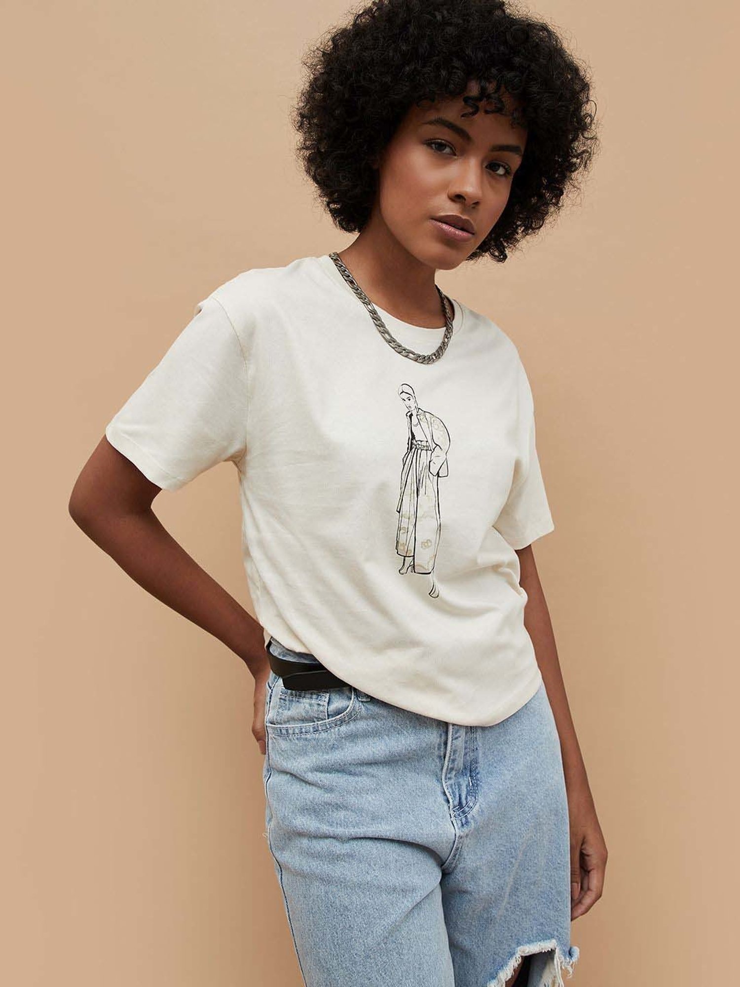 Fame Forever by Lifestyle Off-White Cotton Printed T-Shirt