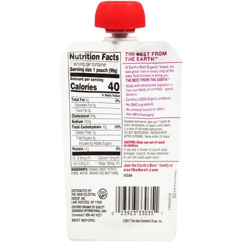 Earth's Best Organic Stage 2 Sweet Potato & Beets Baby Meals Pouch - 3.5oz