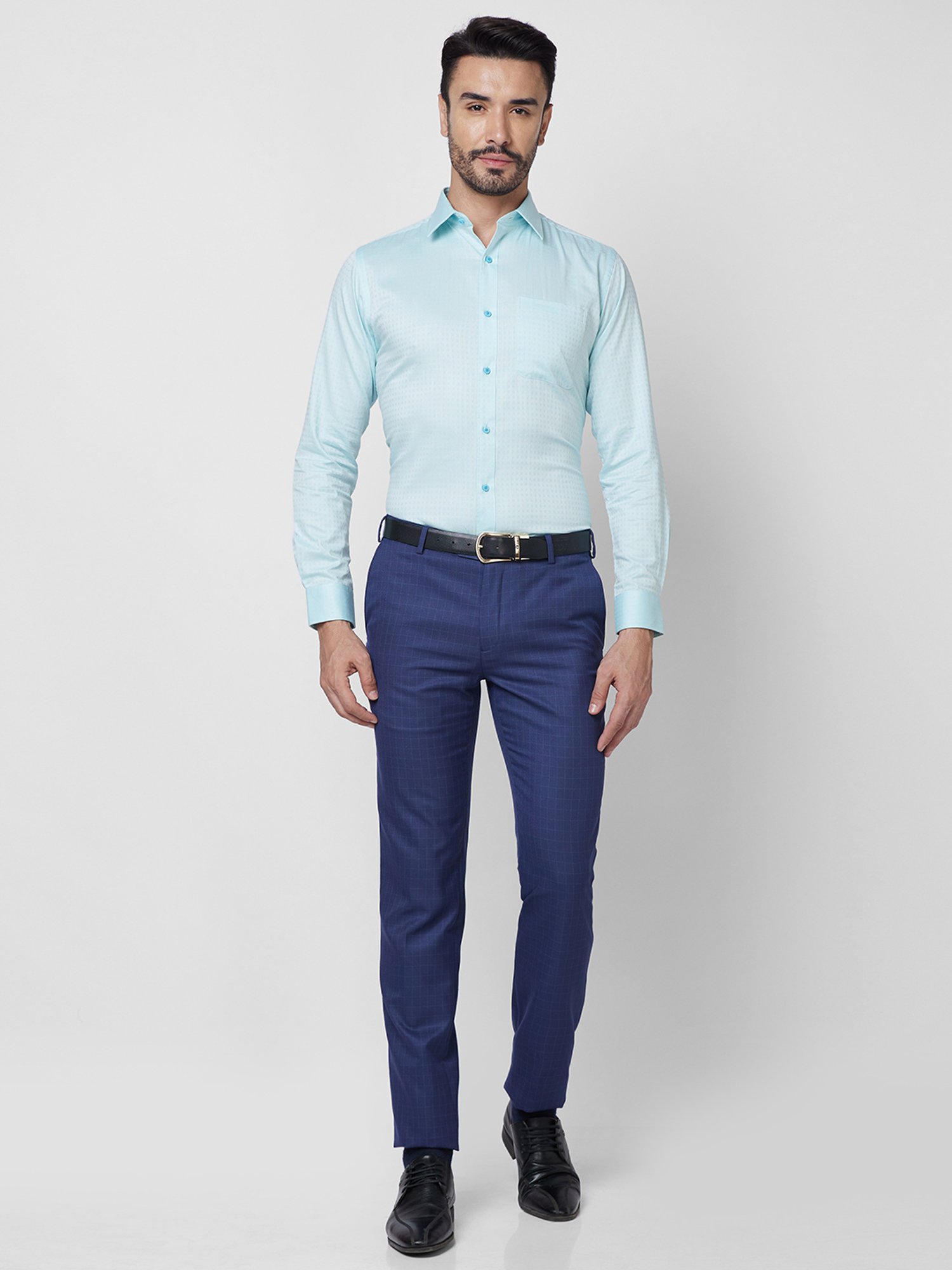 Raymond Petrol Blue Slim Fit Self Design Shirt