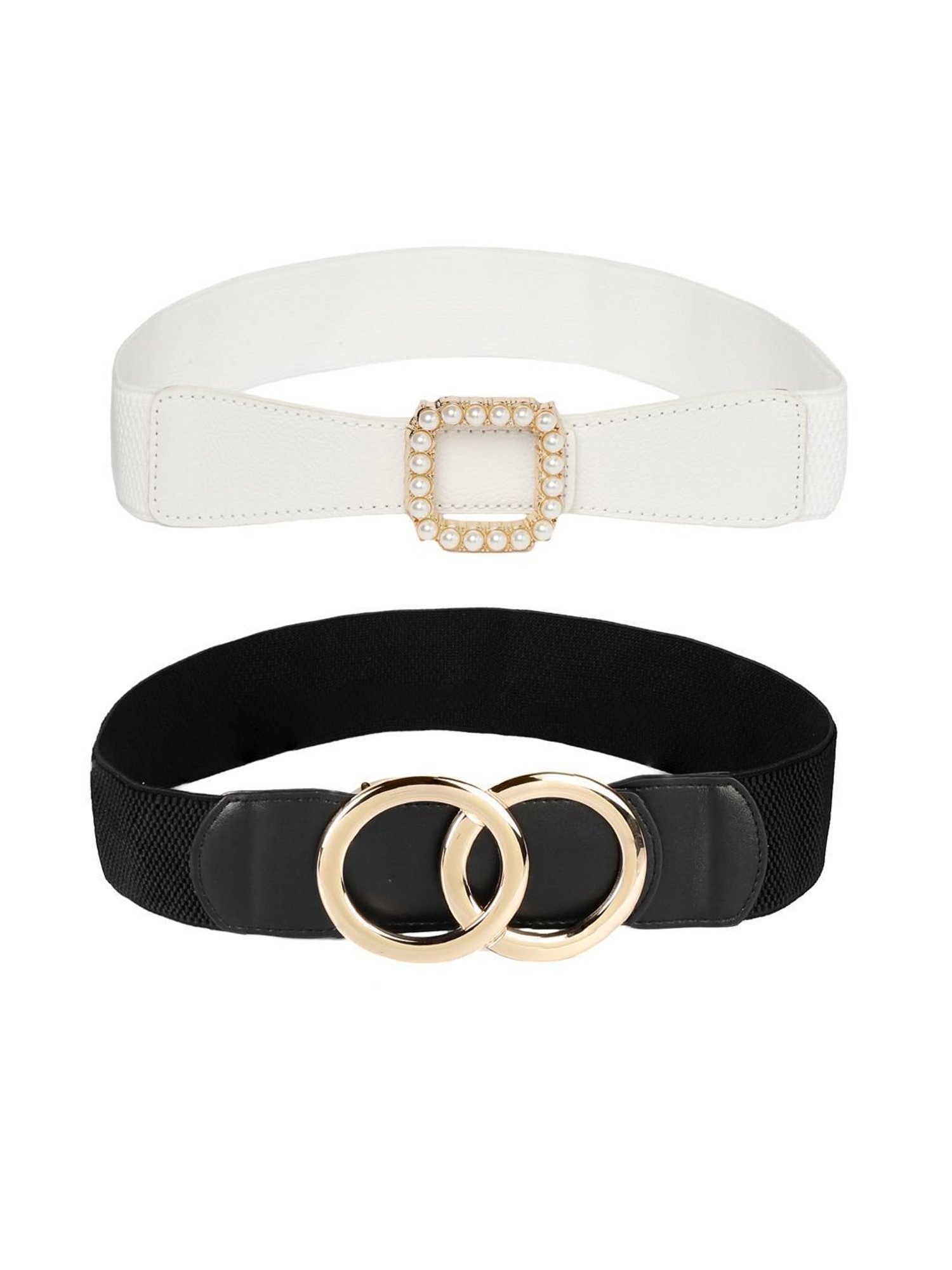 Crusset White & Black Casual Belt for Women - Pack of 2