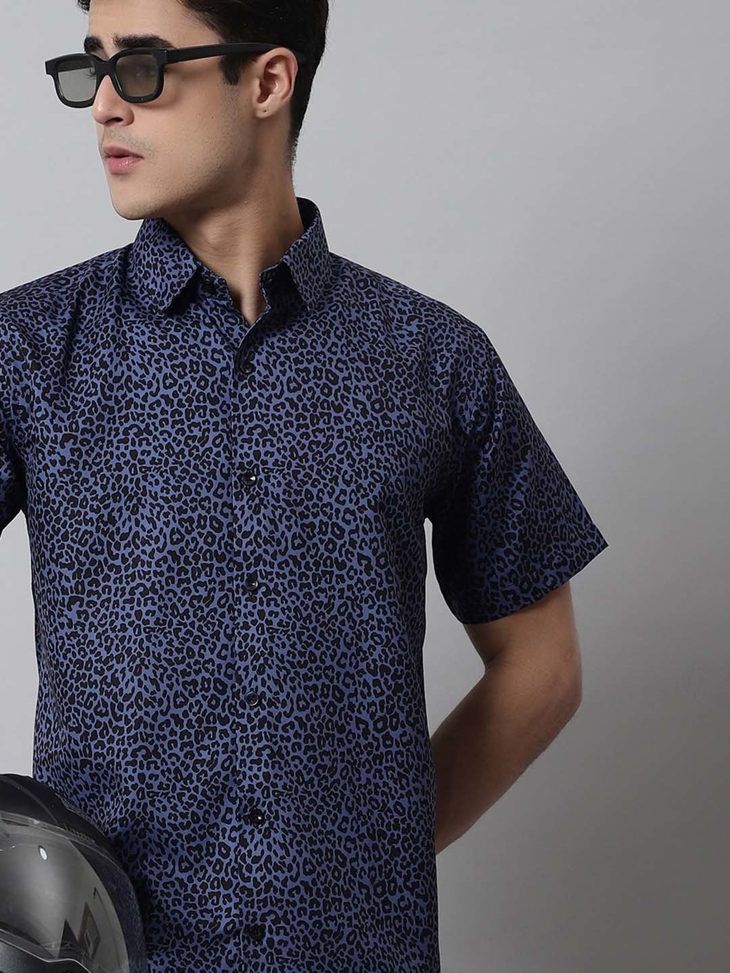 Jainish Blue Cotton Regular Fit Printed Shirt