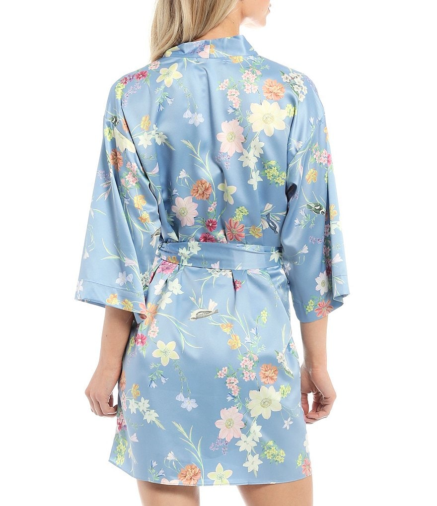 Flora Nikrooz Floral Printed Charmeuse Short Wrap Robe