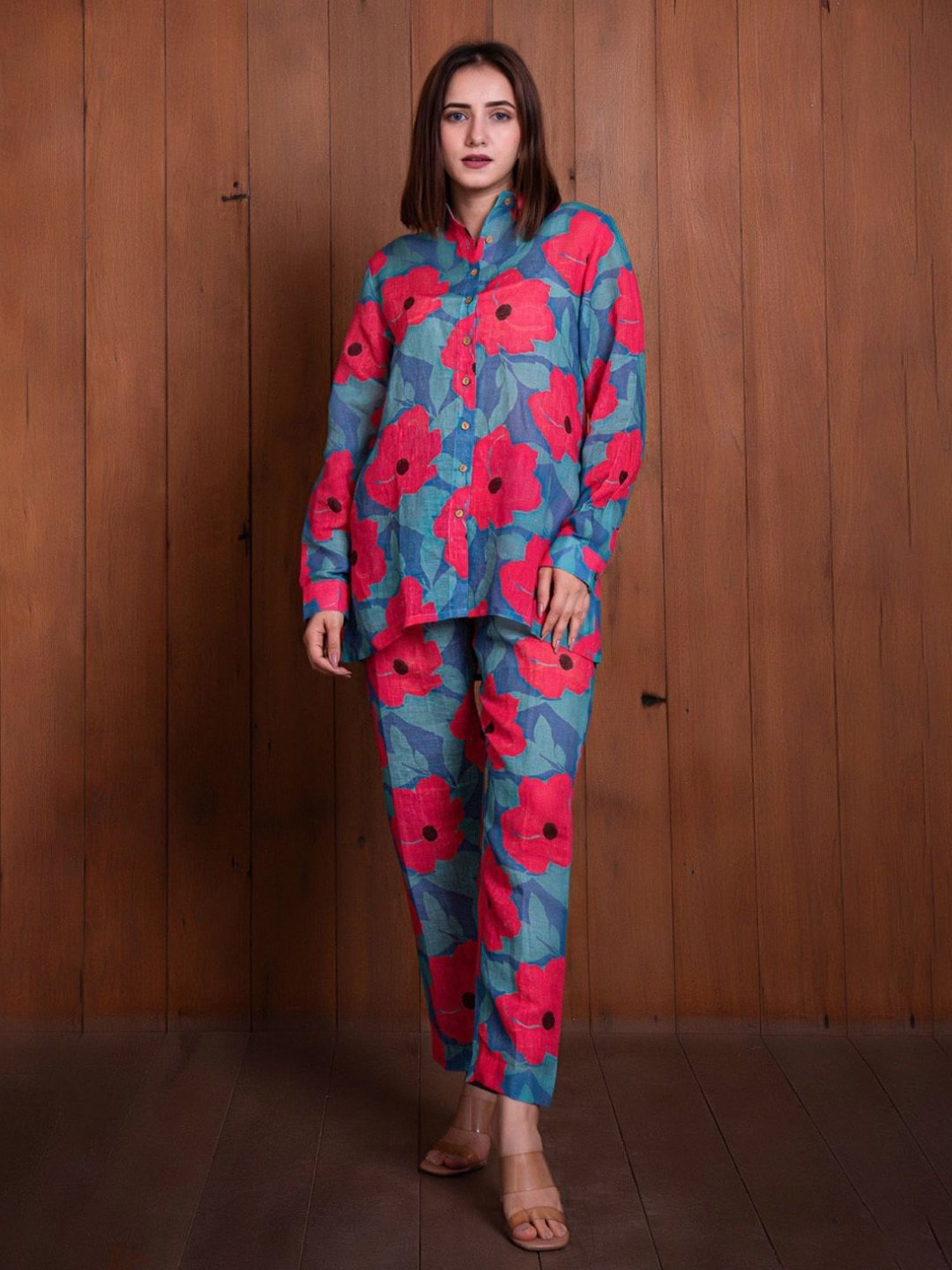 Eeshva India Blue & Pink Garden Of Dreams Shirt with Pant